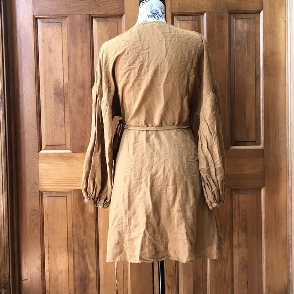 Madewell Balloon Sleeve Linen Blend Wrap Dress - Picture 4 of 6